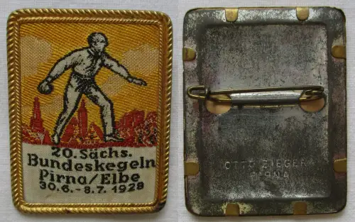 gesticktes Abzeichen 20. Sächs. Bundeskegeln Pirna /Elbe 1928 (117276)