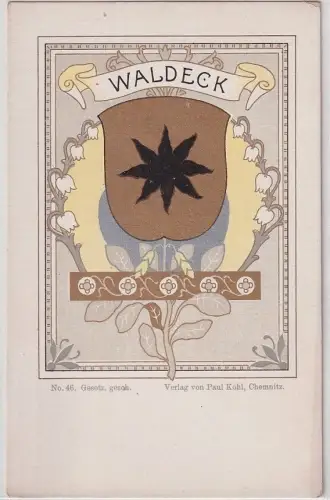 07508 Wappen Ak Lithographie Fürstentum Waldeck um 1900