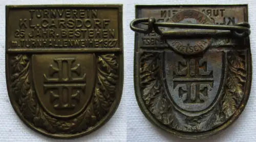 altes Blech Abzeichen Turnverein Kl.Carsdorf Turnhallenweihe 1927 (152034)