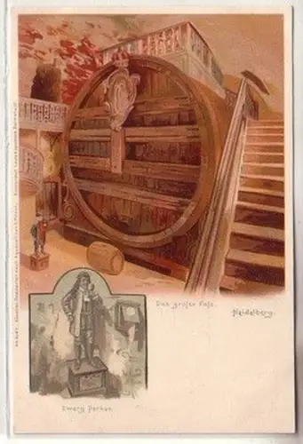16440 Künstler Ak Heidelberg Das große Fass und Zwerg Perkeo um 1900