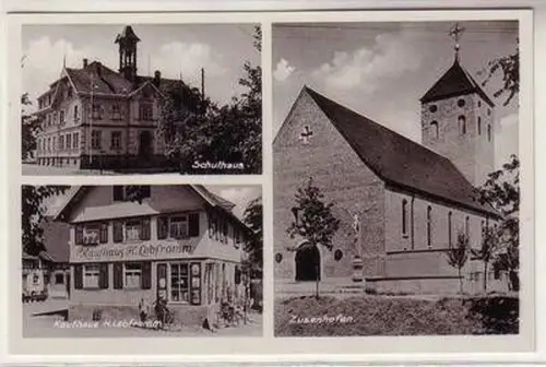 57172 Mehrbild Ak Zusenhofen Kirche, Schulhaus, Kaufhaus um 1940