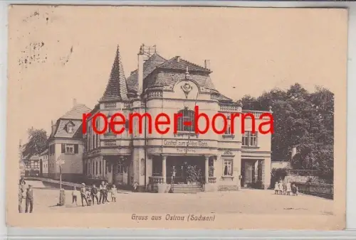 79556 Ak Gruß aus Ostrau in Sachsen Gasthof zum wilden Mann 1919