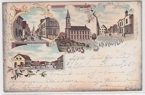 67767 Ak Lithographie Gruss aus Sandhofen Schule, Postamt usw. 1901