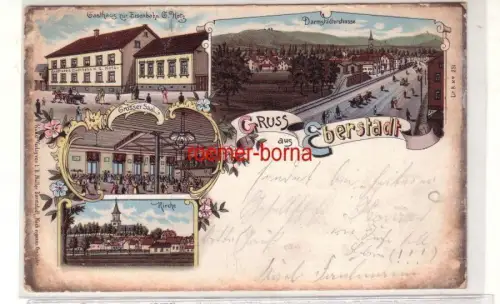 78365 Ak Lithografie Gruss aus Eberstadt Gasthaus zur Eisenbahn usw. 1899