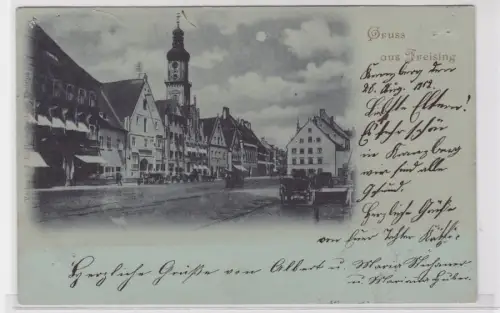 76615 Mondschein AK Gruss aus Freising - Marktplatz mit Rathaus 1902