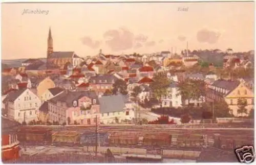 25168 Ak Münchberg Totalansicht mit Bahnanlagen um 1920