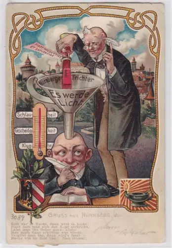 67925 mechanische Humor Ak Gruß aus Nürnberg Trichter 1908
