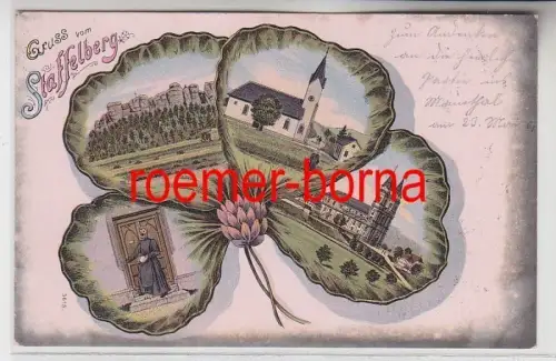 74789 Kleeblatt Ak Lithographie Gruss vom Staffelberg um 1900