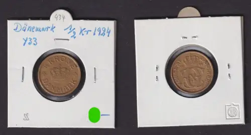 1/2 Krone Messing Münze Dänemark 1924 ss (172221)