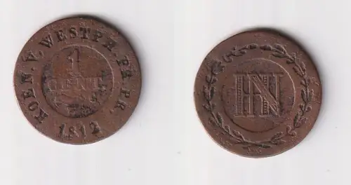 1 Centime Kupfer Münze Westfalen 1812 C f.ss (170543)