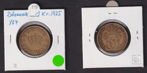 1 Krone Messing Münze Dänemark 1925 ss (172054)