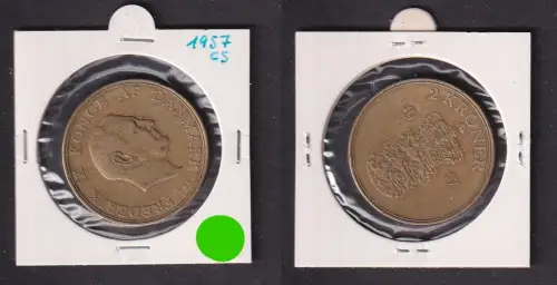 2 Kronen Kroner Messing Münze Dänemark Krone 1957 ss (172297)