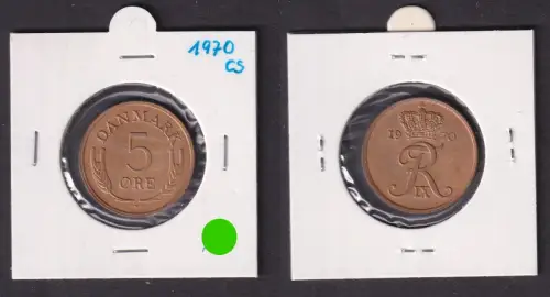 5 Öre Kupfer Münze Dänemark 1970 vz (172302)