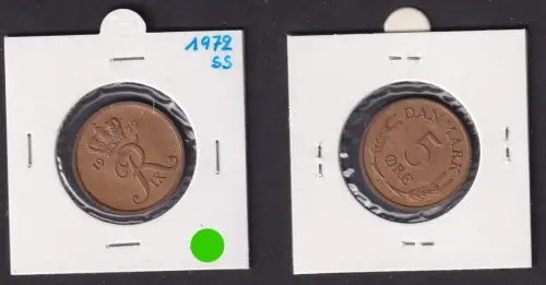 5 Öre Kupfer Münze Dänemark 1972 vz (172222)