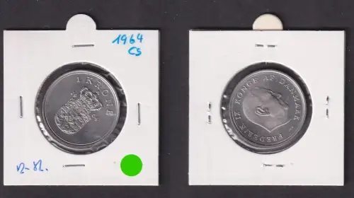 1 Krone Kupfer Nickel Münze Dänemark 1964 vz/Stgl. (172180)
