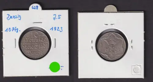 10 Pfennig Kupfer Nickel Münze Danzig 1923 Jäger D 5 ss+ (172129)