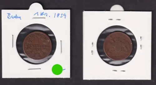 1 Kreuzer Kupfer Münze Baden 1859 ss (172273)