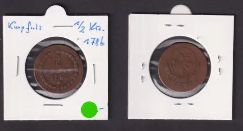 1/2 Kreuzer Kupfer Münze Kurlinie Pfalz Karl Theodor 1786 ss (172127)