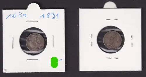 10 Öre Silber Münze Schweden Oskar II. 1891 ss (172018)