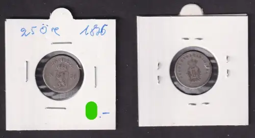 25 Öre Silber Münze Norwegen 1876 ss (172063)