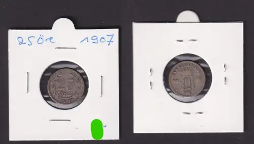 25 Öre Silber Münze Schweden 1907 Oscar II. ss (172058)