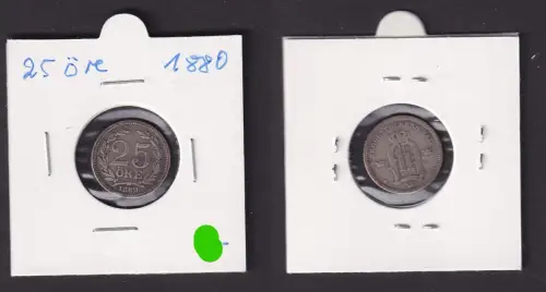 25 Öre Silber Münze Schweden 1880 Oscar II. ss (172139)