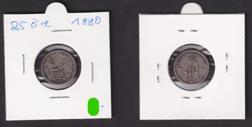 25 Öre Silber Münze Schweden 1880 Oscar II. ss (172057)