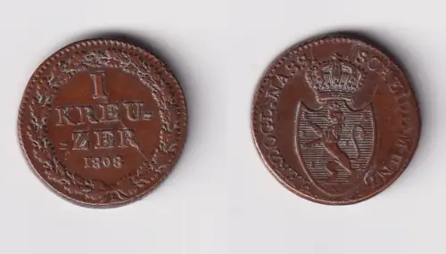1 Kreuzer Kupfer Münze Nassau 1808 f.vz dicker Schrötling (170745)