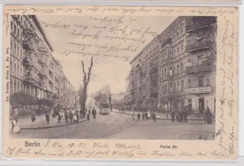 91827 Ak Berlin Fichte Strasse mit Strassenbahn und Geschäften 1903