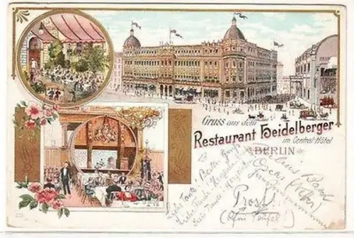 65450 Ak Berlin Gruss aus dem Restaurant Heidelberger im Central-Hotel 1899