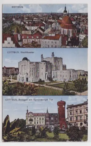 98424 Mehrbild Ak Cottbus Stadttheater, Spremberger Turm usw. 1919