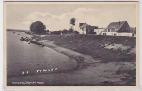 32753 Ak Mühlberg (Elbe) Am Hafen um 1940
