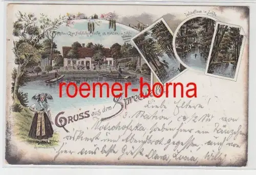 74691 Ak Lithografie Gruss aus dem Spreewald Lehde Gasthaus Z. fröhl. Hecht 1899