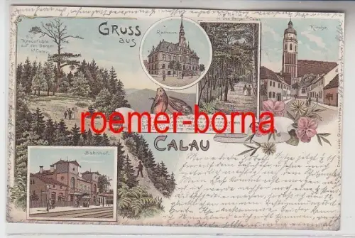 73208 Ak Lithographie Gruß aus Calau Bahnhof usw. 1902