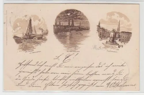 71152 Mehrbild Ak Hamburg gr. Kran im Freihafen, Alster, Fischmarkt 1901