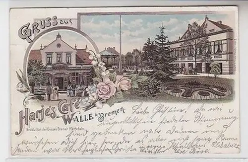 63659 Ak Lithographie Gruß aus Harjes Café Walle bei Bremen 1896