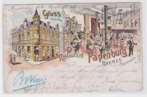 82030 Ak Lithographie Gruß aus dem Restaurant Papenburg Bremen 1900