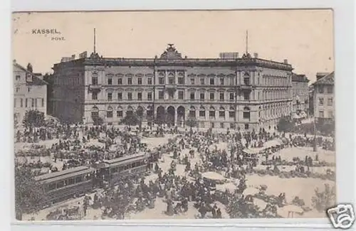 31610 Ak Kassel Post mit Straßenbahn davor 1907