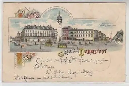 50632 Ak Lithographie Gruß aus Darmstadt 1900