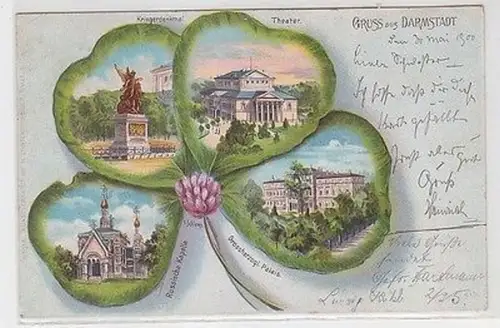 64114 Kleeblatt Ak Gruss aus Darmstadt russ. Kapelle, Kriegerdenkmal usw. 1900