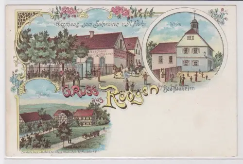 77014 Ak Lithographie Gruß aus Rödgen b. Bad Nauheim, Gasthaus zum Schwanen