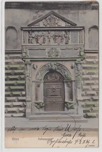 71183 Ak Gera, Rathausportal Vorderansicht 1908