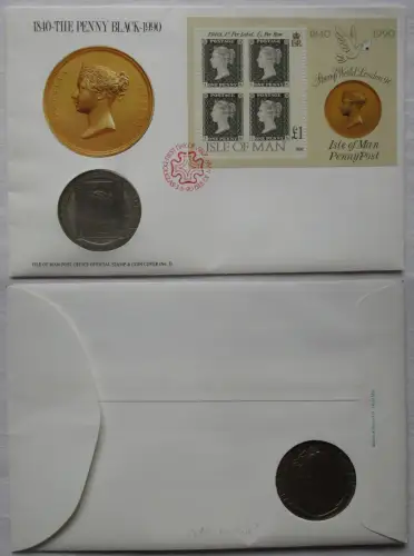 Numisbrief 1 Crown Isle of Man 1990 The Black Penny 1840 (119149)