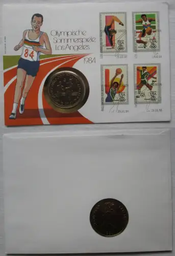 Numisbrief mit 1 Crown Isle of Man 1984 Olympia Los Angeles Stempelglanz(122974)