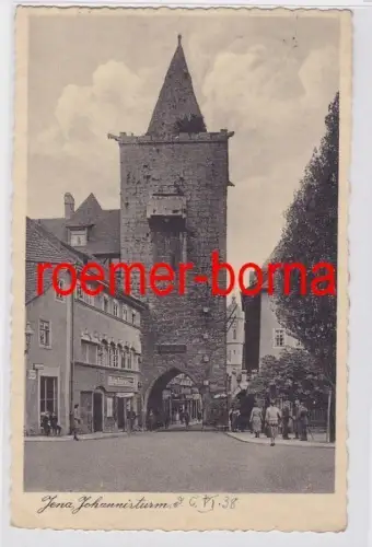 81821 Ak Jena Johannisturm mit Bäckerei davor 1938