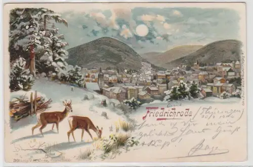 70405 Ak Lithographie Friedrichroda Winter Totalansicht 1900