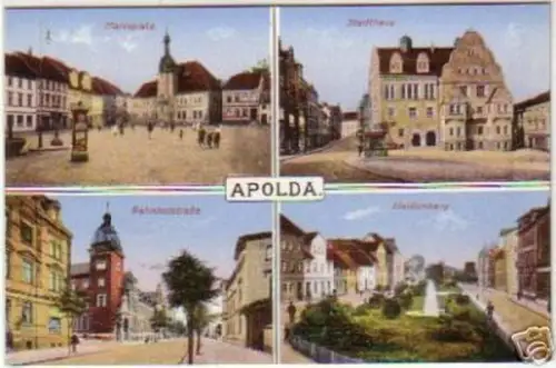 14535 Mehrbild-Ak Apolda Marktplatz Bahnhofstr. um 1920