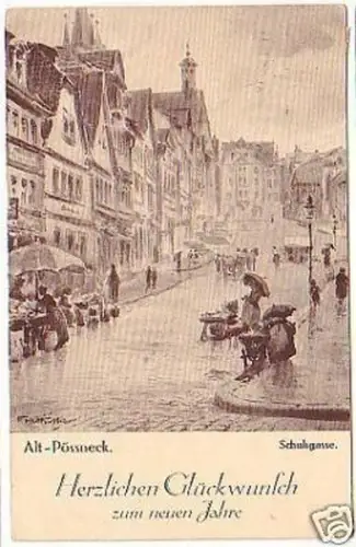 23639 Neujahrs-Ak Alt-Pössnek Schuhgasse 1928