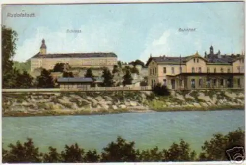 14751 Ak Rudolstadt Schloss und Bahnhof 1911