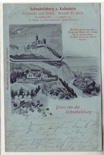 57904 Mondscheinkarte Gruß von der Schnabelsburg a. Kohnstein bei Nordhausen 190